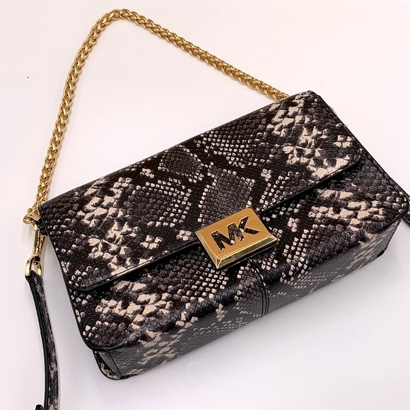 Michael Kors Sonia Medium Snake Embossed Shoulder Crossbody Bag Black color - Picture 13 of 16